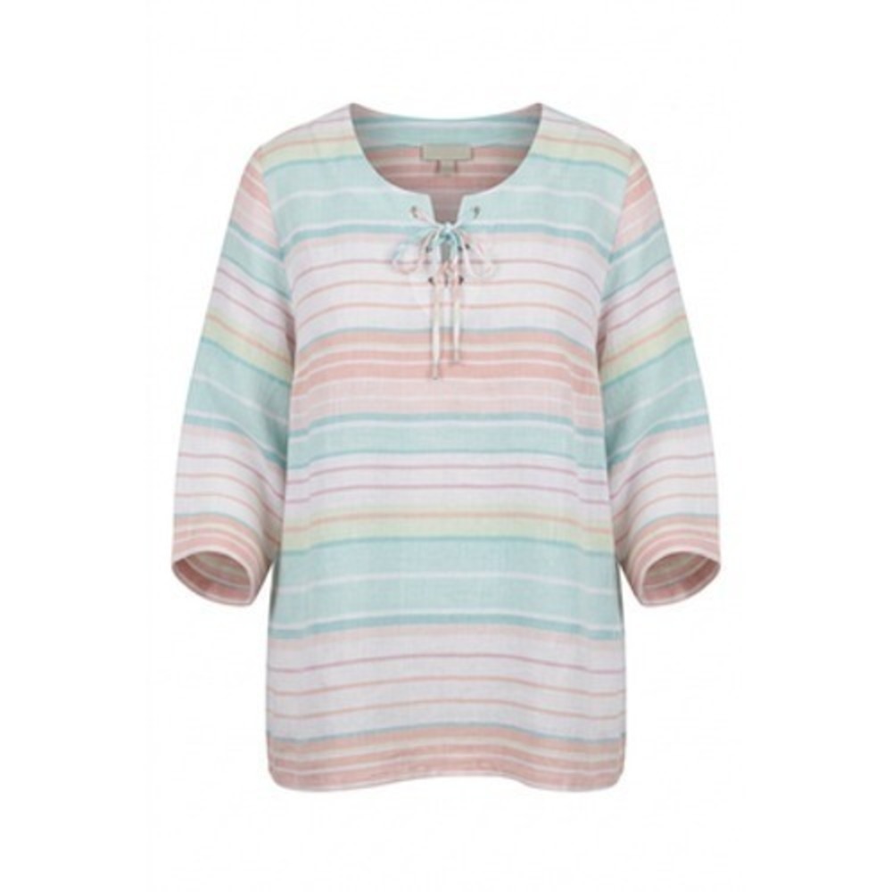Alfred Dunner Shirt Women 1X Pastel Stripe Lace Up Grandmacore Tunic Beachy